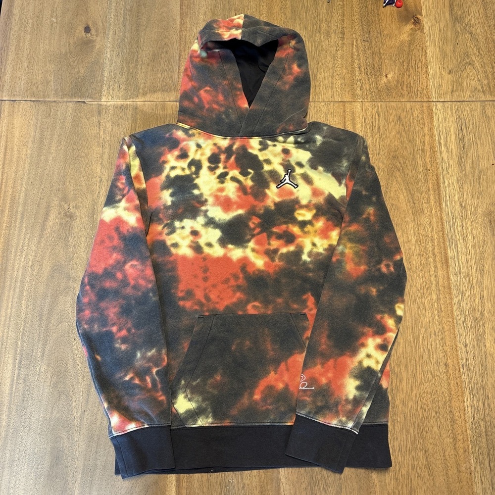 NIKE Air Jordan Jumpman Tie Dye Hoodie Sweatshirt Youth XL Orange Black Pullover